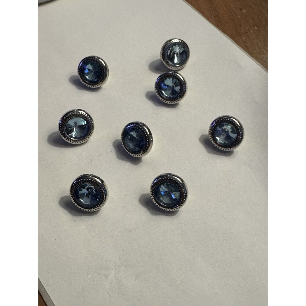 Set of 8 Silver-Toned Simulated Gemstone / Faux Gem Blue Peridot Buttons